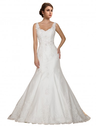 Discount Sweethart V-Neckline Lace Wedding Dress with Shoulder Straps