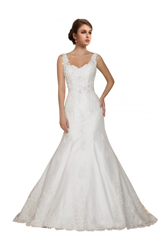 Discount Sweethart V-Neckline Lace Wedding Dress with Shoulder Straps