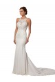 Discount Modern Deep V-Neck Sheath Lace Wedding Dress with Open V-Back