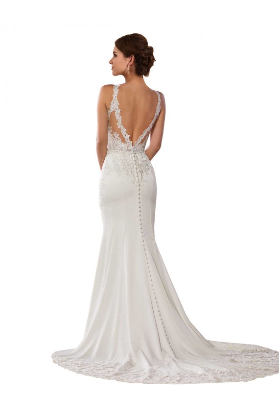 Discount Modern Deep V-Neck Sheath Lace Wedding Dress with Open V-Back