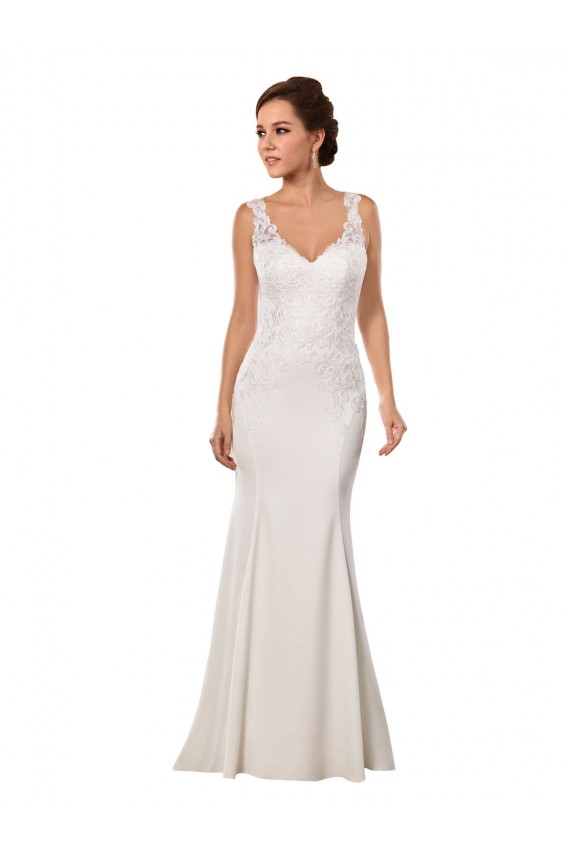 Discount V-Neck Mermaid Crepe Wedding Dress with Lace Bodice