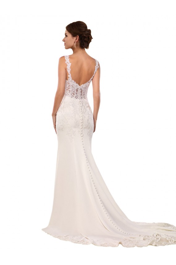 Discount V-Neck Mermaid Crepe Wedding Dress with Lace Bodice