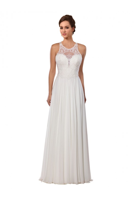 Discount Illusion Neck A-Line Lace and Chiffon Beach Wedding Dress