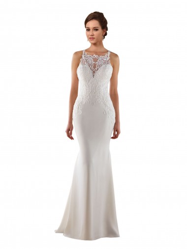 Discount Modern High Neck Sheath Wedding Dress with Lace Bodice