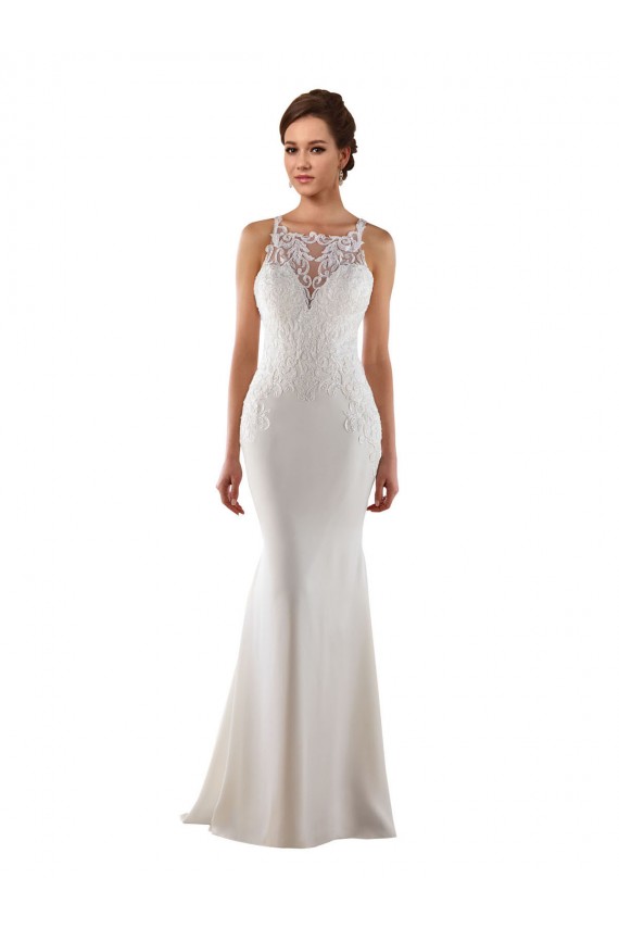 Discount Modern High Neck Sheath Wedding Dress with Lace Bodice