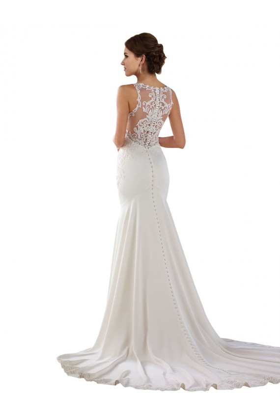 Discount Modern High Neck Sheath Wedding Dress with Lace Bodice