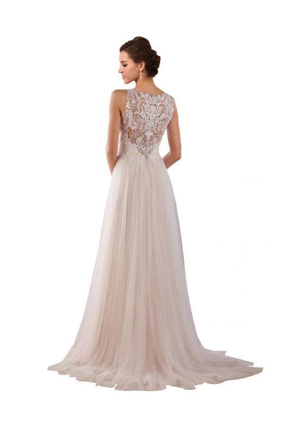 Discount High Neck A-Line Tulle Wedding Dress with Lace Back