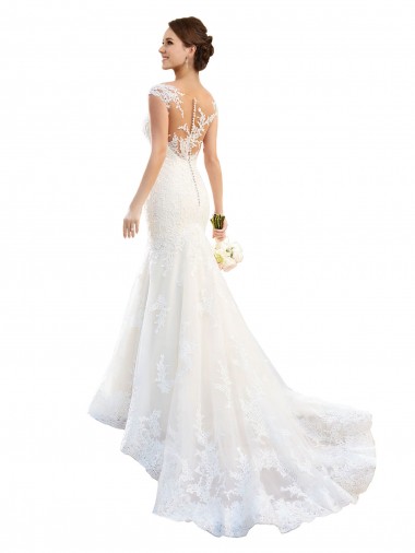 Discount Fit and Flare Illusion Neck Lace Wedding Dress