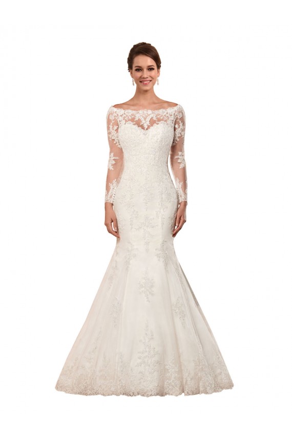Discount Long Sleeves Mermaid Lace Wedding Dress with Illusion Back