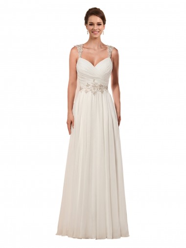 Discount Sweetheart A-Line Chiffon Wedding Dress with Beaded Shoulder Straps