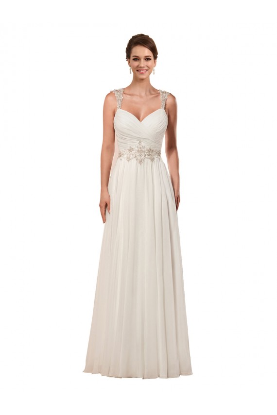 Discount Sweetheart A-Line Chiffon Wedding Dress with Beaded Shoulder Straps