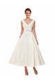 Discount V-Neck A-Line Short Ankle Length Satin Wedding Dress