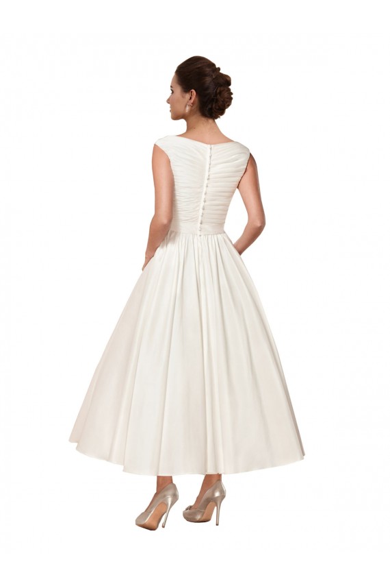 Discount V-Neck A-Line Short Ankle Length Satin Wedding Dress