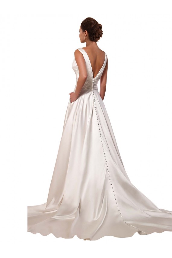 Discount Deep V-Neck A-Line Satin Wedding Dress with Pockets