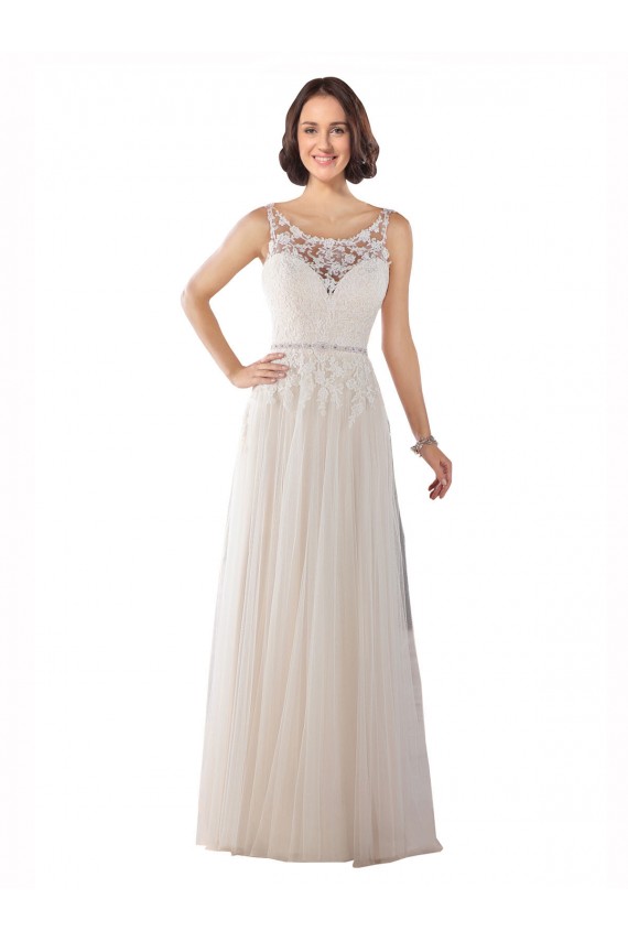 Discount High Lace Neck Illusion Back Tulle Boho Wedding Dress