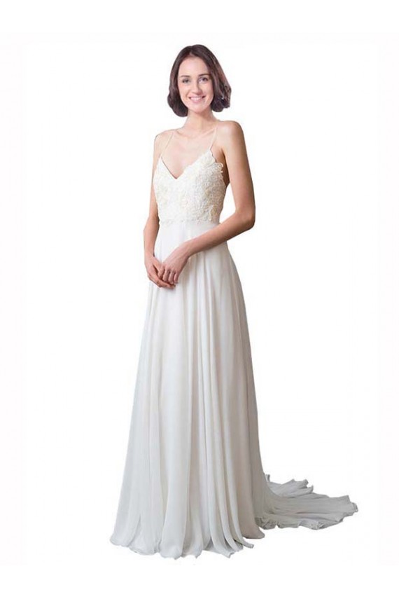Discount Spaghetti Straps V-Neck A-Line Chiffon Beach Wedding Dress