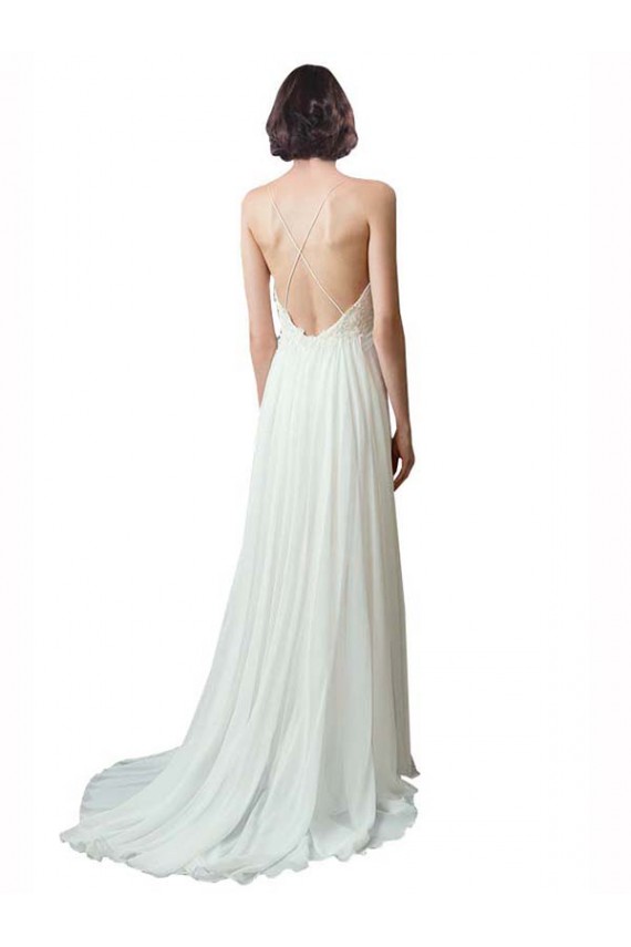 Discount Spaghetti Straps V-Neck A-Line Chiffon Beach Wedding Dress