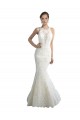 Discount Deep Illusion Neck Mermaid Tulle Beach Wedding Dress with All Over Lace