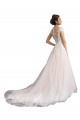 Discount Illusion Cap Sleeves A-Line Tulle Beach Wedding Dress with Lace Bodice