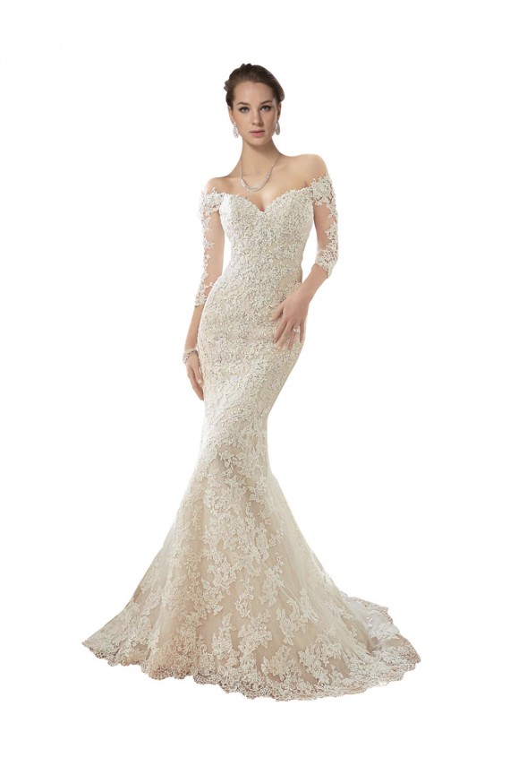 Discount Long Sleeves Off the Shoulder Trumpet Lace Wedding Dress
