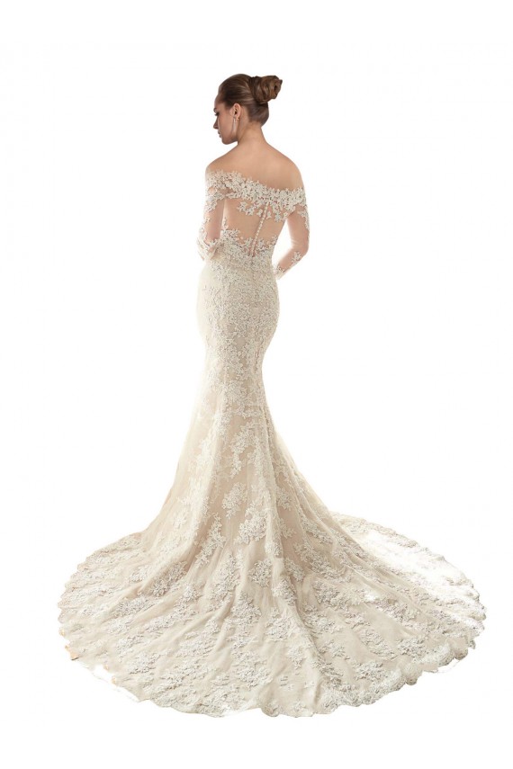 Discount Long Sleeves Off the Shoulder Trumpet Lace Wedding Dress