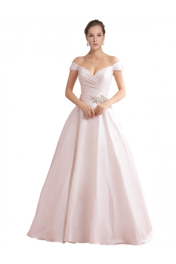 Discount Off the Shoulder Sweetheart Ball Gown Satin Wedding Dress