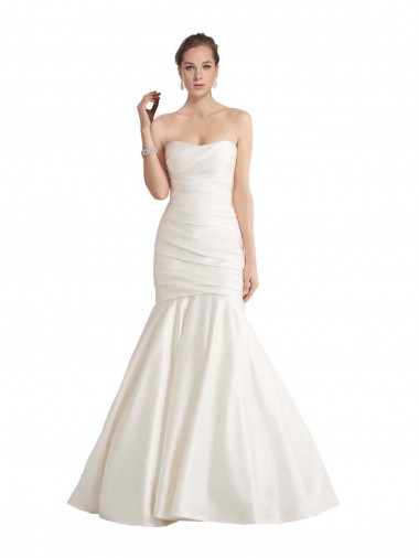 Discount Strapless Mermaid Ruched Satin Beach Wedding Dress with Low Back