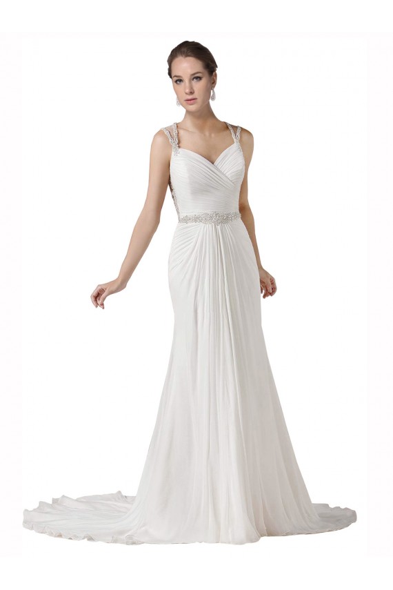Discount Sweetheart Sheath Chiffon Beach Wedding Dress with Beaded Belts