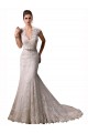 Discount Halter V-Neck Mermaid Lace Wedding Dress with Keyhole Back