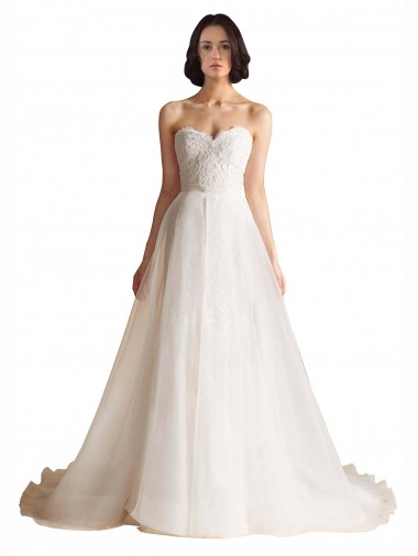 Discount Strapless Sweetheart Lace Bodice A-Line Organza Wedding Dress