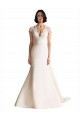 Discount V-Neck Lace Bodice A-Line Satin Wedding Dress with Keyhole Back