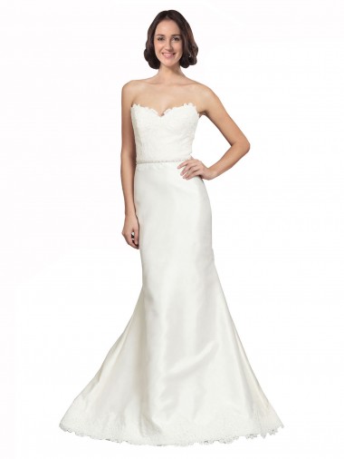 Discount Trumpet Satin Wedding Dress with Sweetheart Lace Bodice