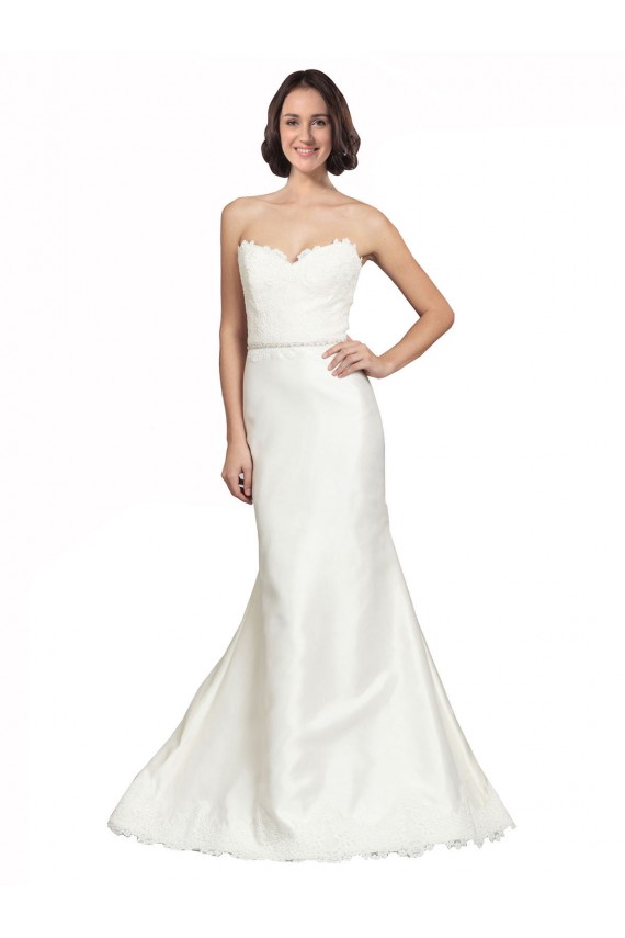 Discount Trumpet Satin Wedding Dress with Sweetheart Lace Bodice