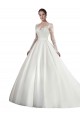 Discount Long Sleeves Illusion Neck A-Line Satin Wedding Dress with Lace Bodice