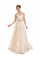 Discount Off the Shoulder Illusion Back A-Line Lace Beach Wedding Dress