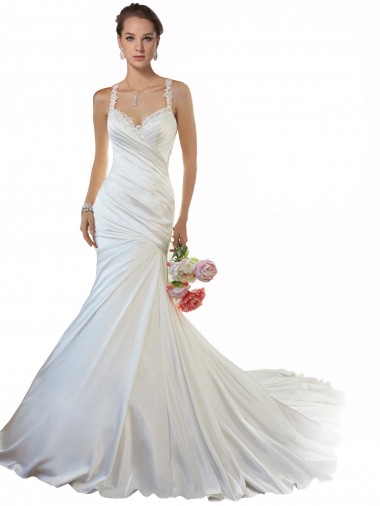 Discount Sweetheart Mermaid Satin Beach Wedding Dress with Illusion Lace Back