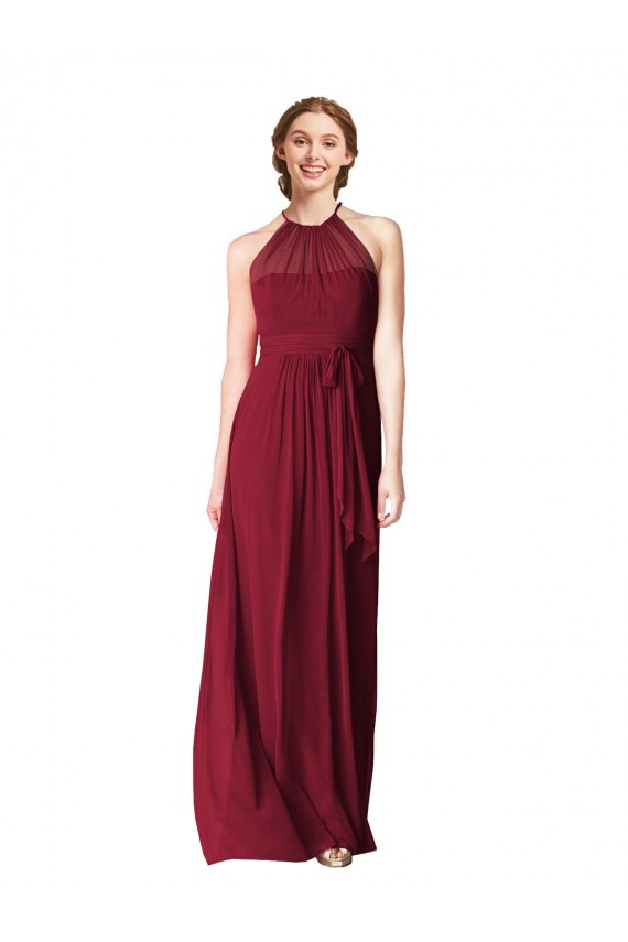 Discount Halter Neck Chiffon Bridesmaid Dress with Shirred Bodice