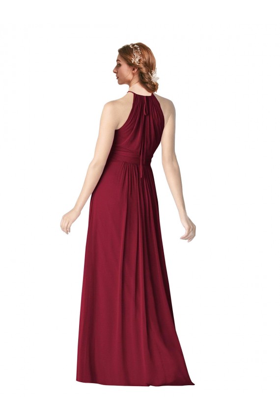 Discount Halter Neck Chiffon Bridesmaid Dress with Shirred Bodice
