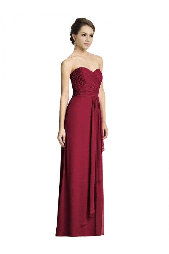 Discount Long Strapless Chiffon Bridesmaid Dress with Side Slit