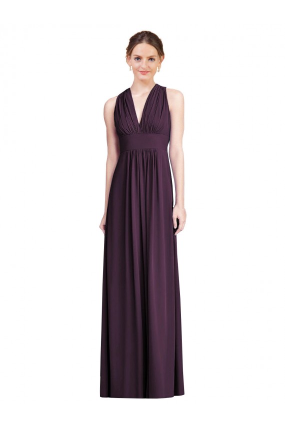Discount Long Chiffon V-Neck Bridesmaid Dress with Shirred Bodice
