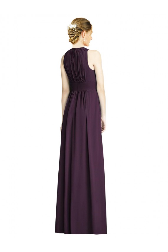 Discount Long Chiffon V-Neck Bridesmaid Dress with Shirred Bodice