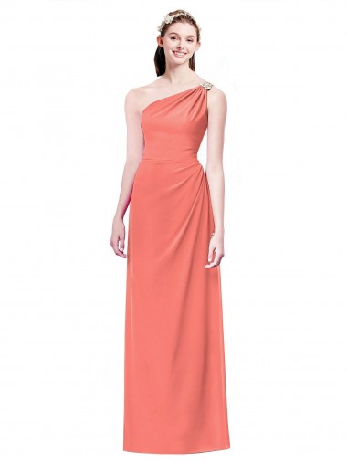 Discount Draped Full Length One Shoulder Chiffon Bridesmaid Dress