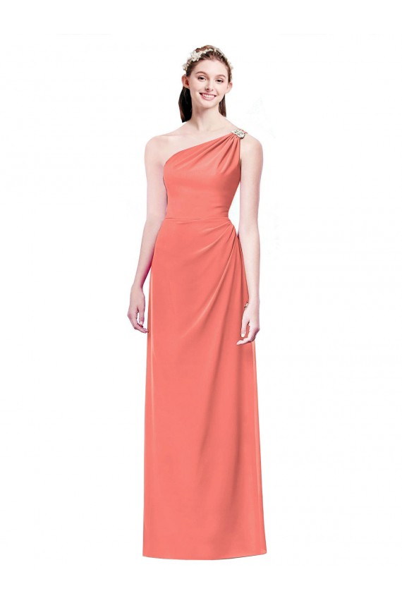Discount Draped Full Length One Shoulder Chiffon Bridesmaid Dress