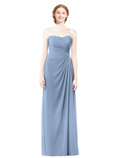 Discount Strapless Long Chiffon Bridesmaid Dress with Sweetheart Neckline