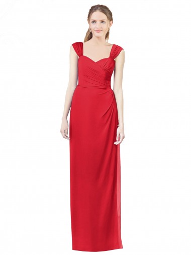 Discount Long Chiffon Bridesmaid Gown with Neckline Straps