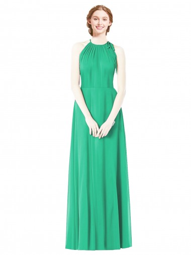 Discount Halter Neckline Long Chiffon Bridesmaid Dress with Side Bow