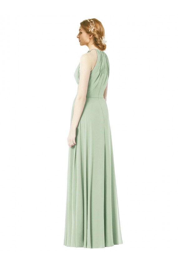 Discount Halter Neckline Long Chiffon Bridesmaid Dress with Side Bow