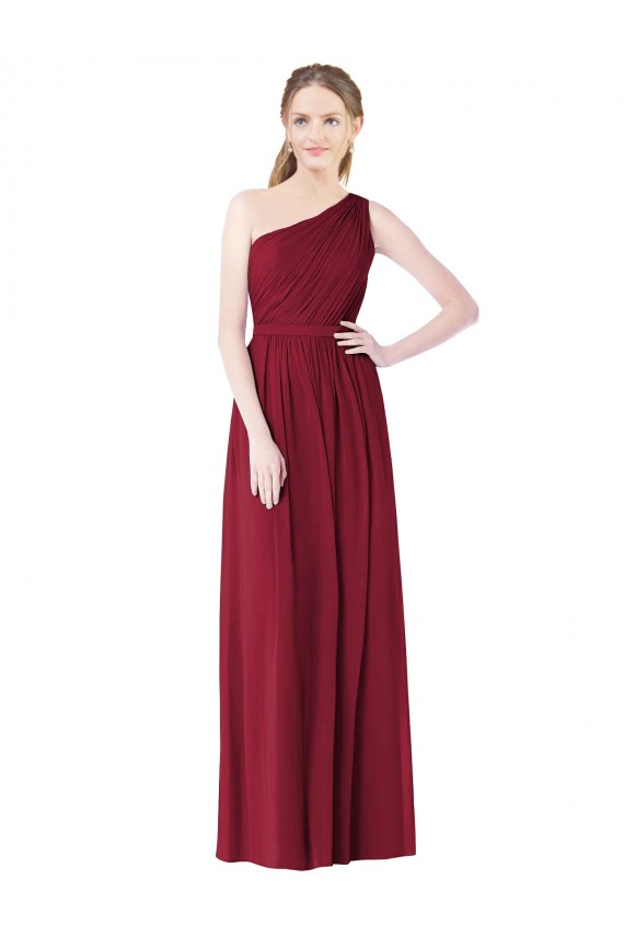 Discount One Shoulder Full Length Long Chiffon Bridesmaid Dress.