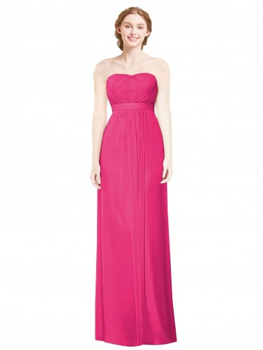 Discount Full Length Strapless Long Chiffon Dress with Waistband