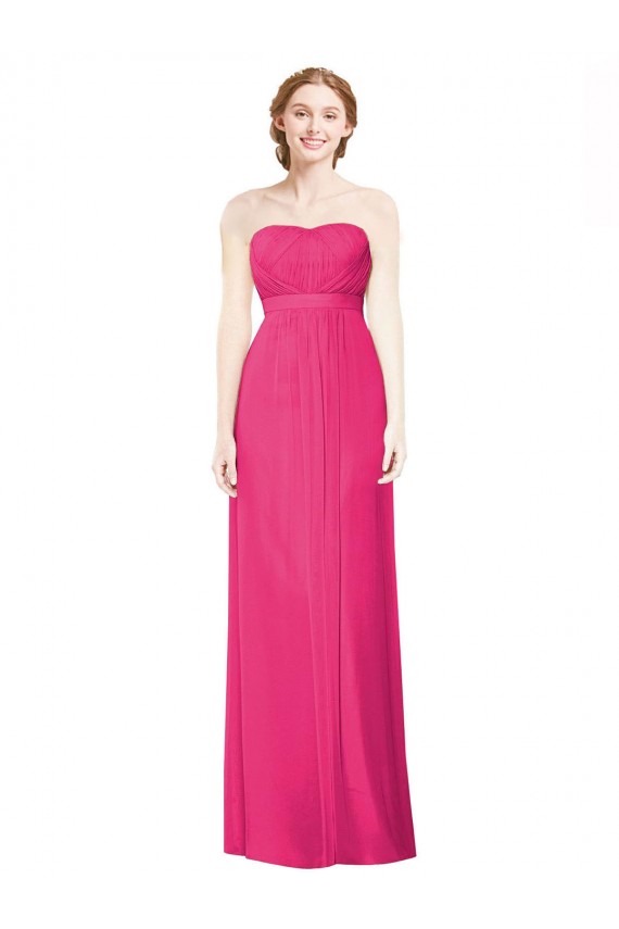 Discount Full Length Strapless Long Chiffon Dress with Waistband